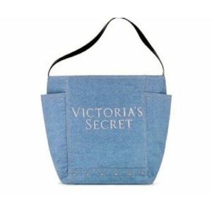 Victoria's Secret Jean Denim Canvas Shoulder Tote Bag - 20.5" L, 16.75" H, 7" D